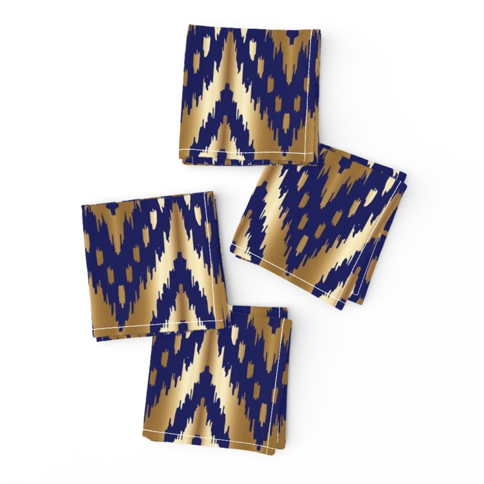 Ikat Cocktail Napkins Set of 4 Navy Gold Ikat Navy And Etsy