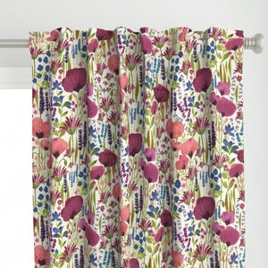 Wildflower Floral Curtain Panel - Wildfower Meadow by jill_o_connor - Purple Botanical Garden Bloom Custom Curtain Panel by Spoonflower