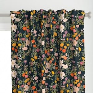 Maximalist Floral Curtain Panel - Botanical Cloisonne Garden by ceciliamok - Colourful Poppies Custom Curtain Panel by Spoonflower