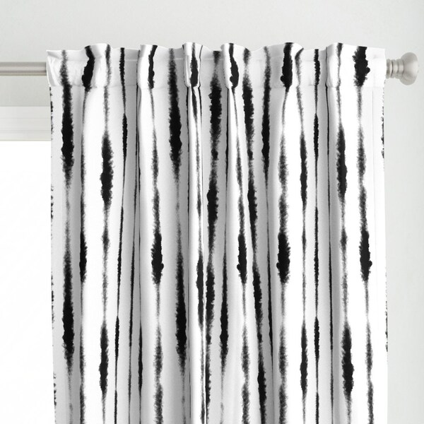 Watercolor Stripe Curtain Panel - Black And White Wet Brushstrokes by designdn - Minimal Monochrome Custom Curtain Panel by Spoonflower