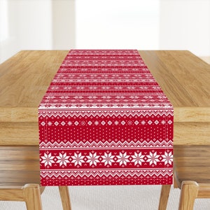 Nordic Hygge Table Runner - Red Christmas by sssowers - Scandi Snowflakes Christmas Trees  Cotton Sateen Table Runner by Spoonflower