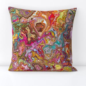 Almohada decorativa psicodélica jaspeada - Terrain de keweenawchris - Almohada decorativa cuadrada con diseño de mapa y vitrales en espiral de Spoonflower