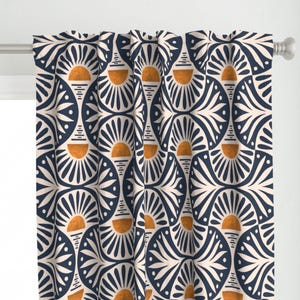 Sunset And Leaves Curtain Panel - Art Deco by de_koro - Scallops Geometric Yellow Sunrise Sunset Boho Custom Curtain Panel by Spoonflower