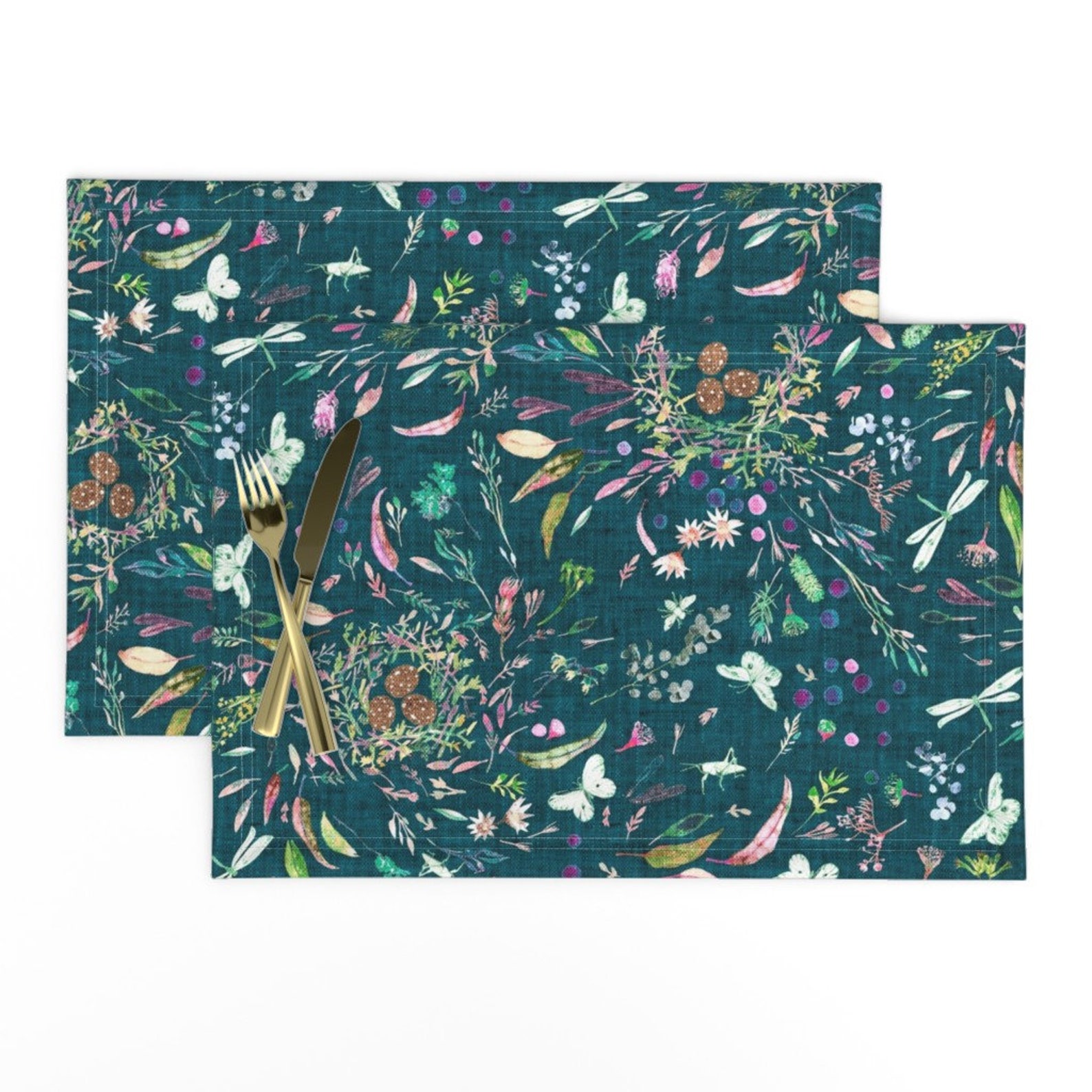 Feather Wreath Placemats set of 2 Southern Spring Teal by Etsy