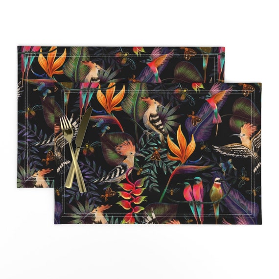 by nouveau/_bohemian Set of 4 Garden Cloth Placemats by Spoonflower grey Floral Placemats - Jungle Bloom
