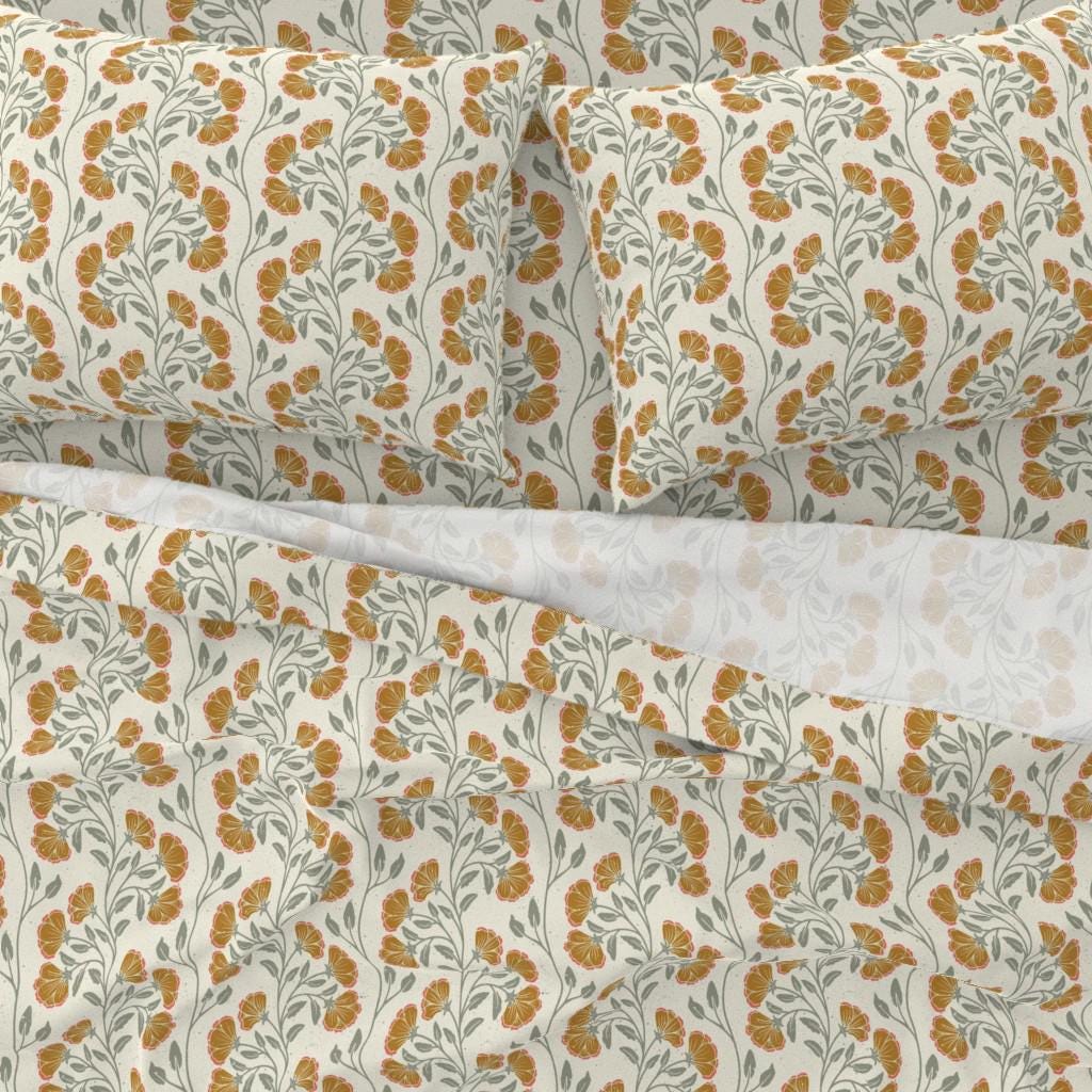 Folk Floral Sheets - Floral Stripe by Moniquebeaudincollections - Sage ...