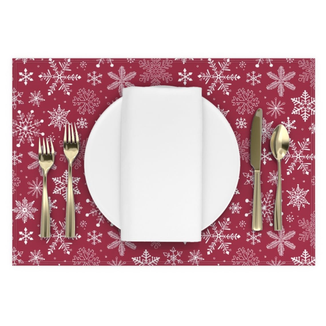 Christmas Placemats Set of 2 Snowflakes Dark Red by Etsy