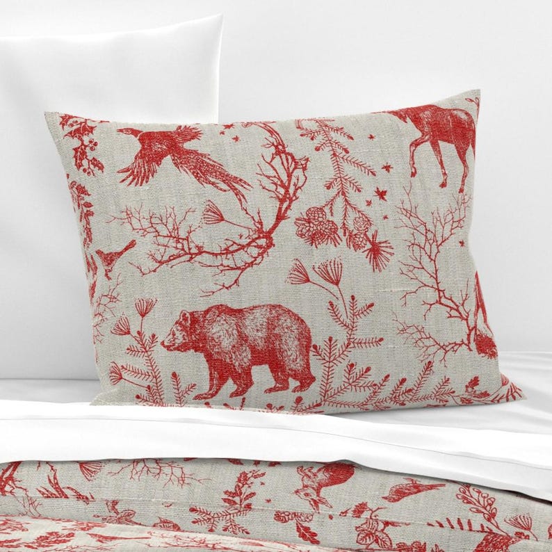 Woodland Toile Bedding - Winter Toile by nouveau_bohemian - Winter Holidays Cotton Sateen Duvet Cover OR Pillow Shams by Spoonflower image 2