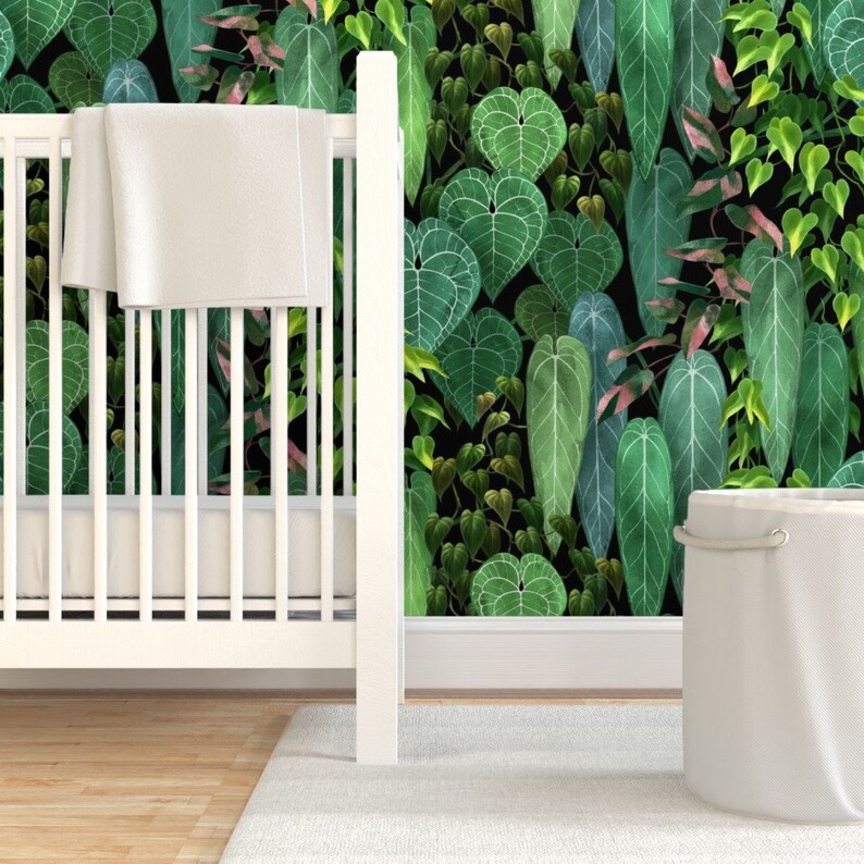 Jungle Leaves Wallpaper Tropical Vines Dark by ikerpazdesign Etsy