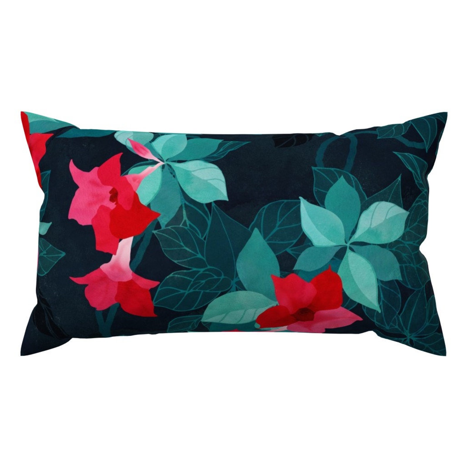 Green Accent Pillow Red Mandevilla Large Scale by Adenaj Etsy