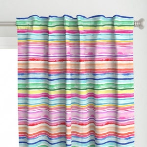 Watercolor Stripe Curtain Panel - Colorful Stripe by ninola-design - Summer Colorful Vibrant Modern Boho Custom Curtain Panel by Spoonflower
