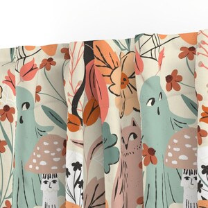 Cute Halloween Ghost Curtain Panel - Pastel Floral Pumpkin Orange Black Cat Custom Curtain Panel - Ghosts And Pumpkin by sally_mountain - image 3
