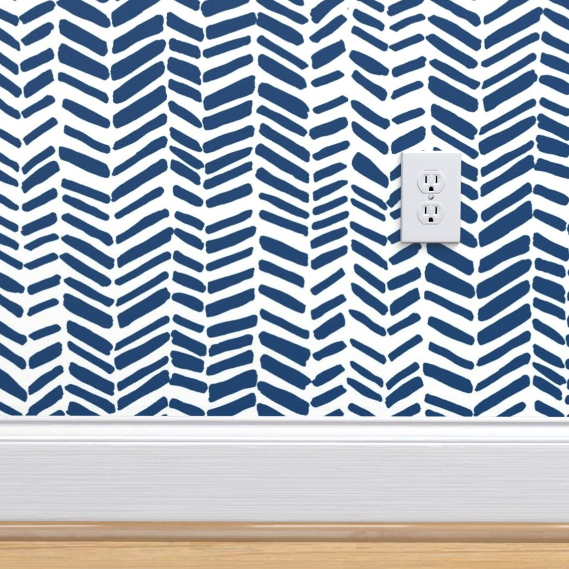 Navy Herringbone Wallpaper Impression Navy by Leanne_hatch Etsy