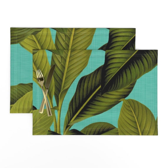 Banana Leaf Placemats set of 2 Palm Tropical Aqua Blue by Etsy
