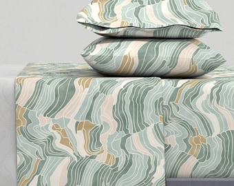 Abstract Sheets - Rice Field Topography by mariana_walker - Earthy Rice Fields Map Topography Cotton Sateen Sheet Set Bedding by Spoonflower