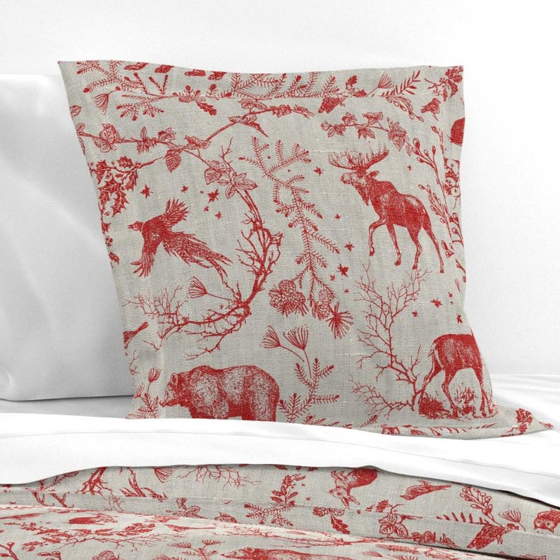 Woodland Toile Bedding - Winter Toile by nouveau_bohemian - Winter Holidays Cotton Sateen Duvet Cover OR Pillow Shams by Spoonflower image 8