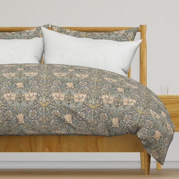 Arts And Crafts Bedding - Morris Neutral by peacoquettedesigns - English Garden Cotton Sateen Duvet Cover OR Pillow Shams by Spoonflower