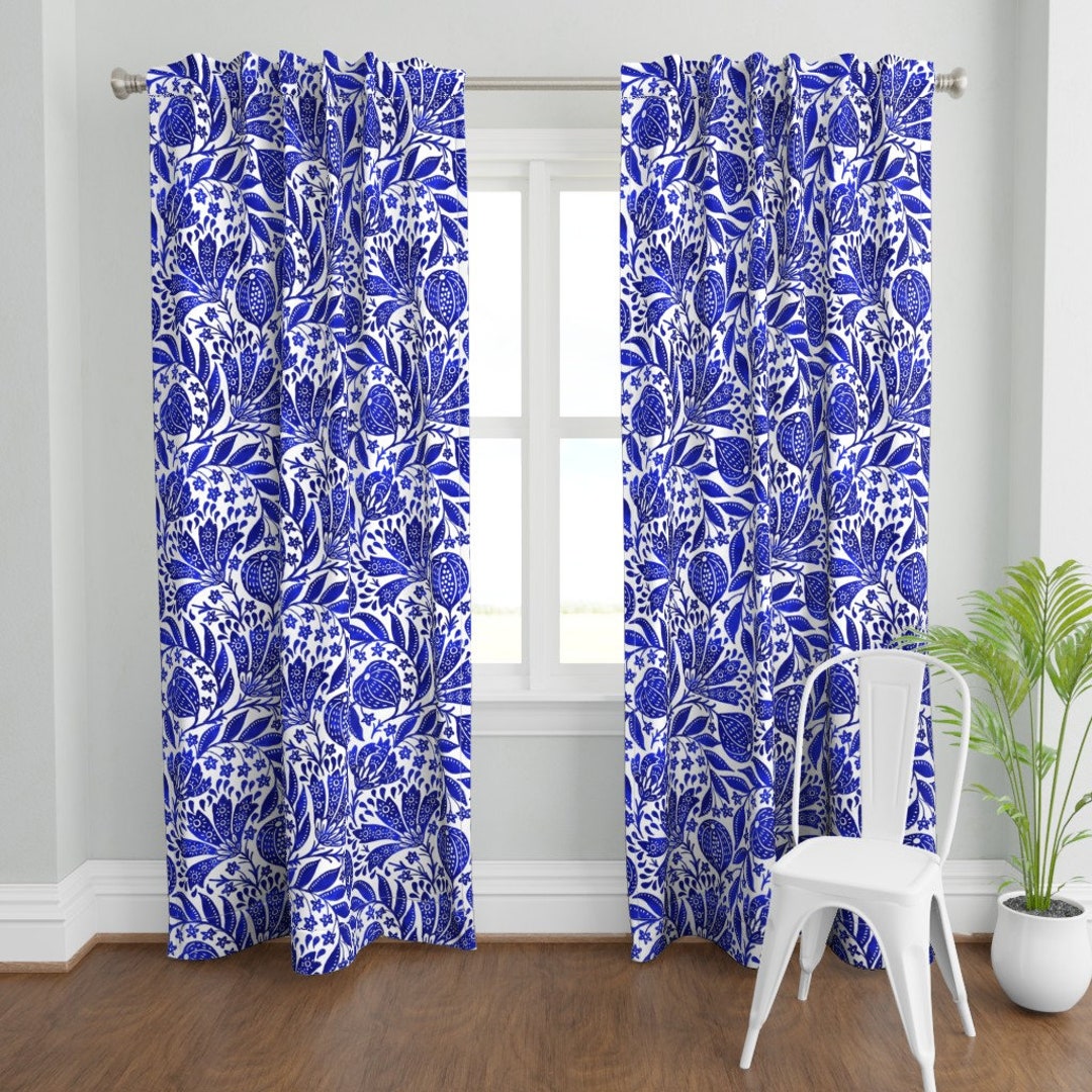 Cobalt Blue Curtain Panel Fig Garden Blues by De_koro Etsy