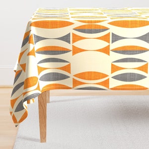 Vintage Style Mod Tablecloth - Field by chicca_besso - Mid Century Modern Cream Orange   Cotton Sateen Tablecloth by Spoonflower