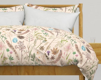 Watercolor Woodland Bedding - My Walk by dasbrooklyn - Botanical Floral Nature Cotton Sateen Duvet Cover OR Pillow Shams by Spoonflower