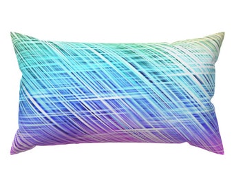 Colorful Rainbow Accent Pillow - Prism Threads by iverillian - Ombre Crosshatch Crisscross Rectangle Lumbar Throw Pillow by Spoonflower