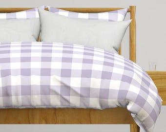 Pastel Buffalo Check Bedding - 3" Gingham Check by dept_6 - Light Purple Cotton Sateen Duvet Cover OR Pillow Shams by Spoonflower