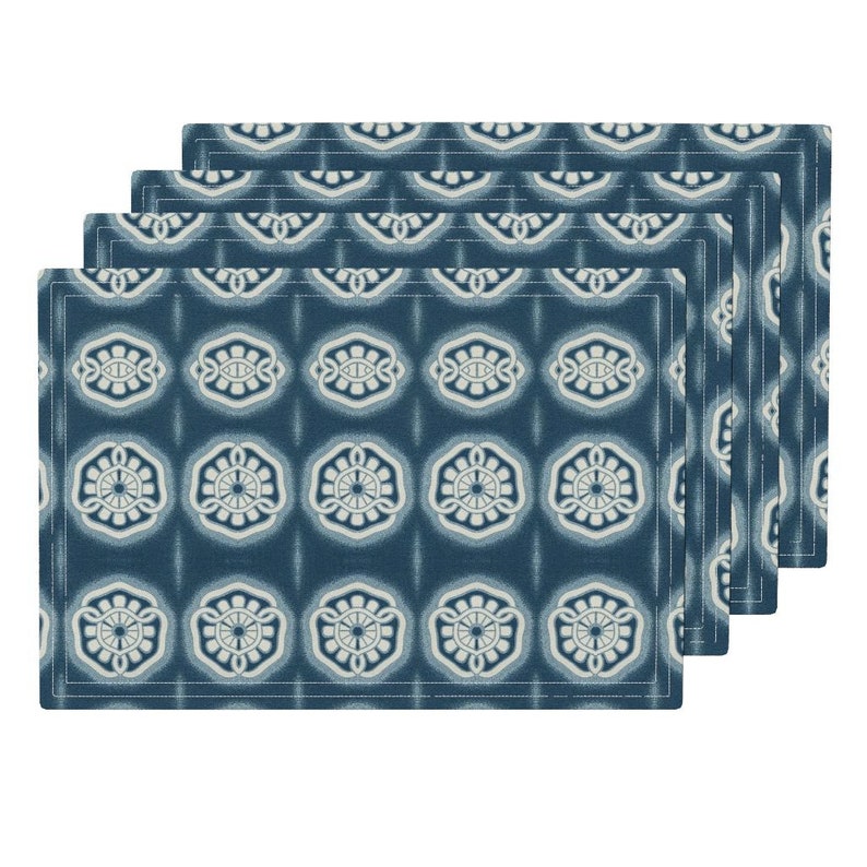 - Japonaise 5 by hypersphere Set of 4 Oriental Abstract Geo Asian Indigo Traditional Cloth Placemats by Spoonflower Japanese Placemats