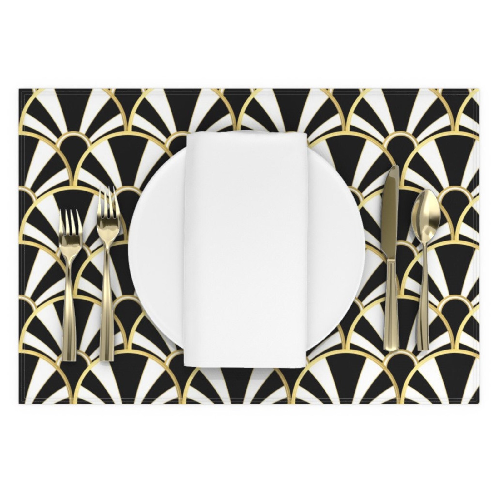 Art Deco Placemats Set of 2 Art Deco Fan In Black White Etsy