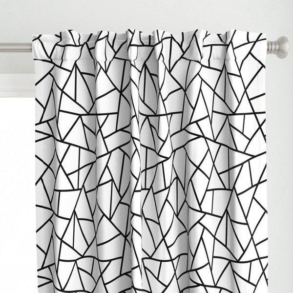 Abstract Curtain Panel - Geometric Black On White Large by sierra_gallagher - Geometric Mosaic Shapes Custom Curtain Panel by Spoonflower