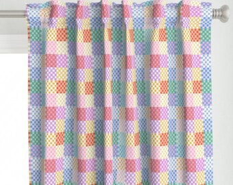 Panneau de rideau en damier d'été - Alice Check Summer par schatzibrown - panneau de rideau personnalisé mignon amusant côtier par Spoonflower