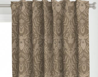 Cabincore Curtain Panel - Deer Cardinals Birds Trees Forest Woodland Custom Curtain Panel - A Naturalist's Collection by leahnicoledesigns -