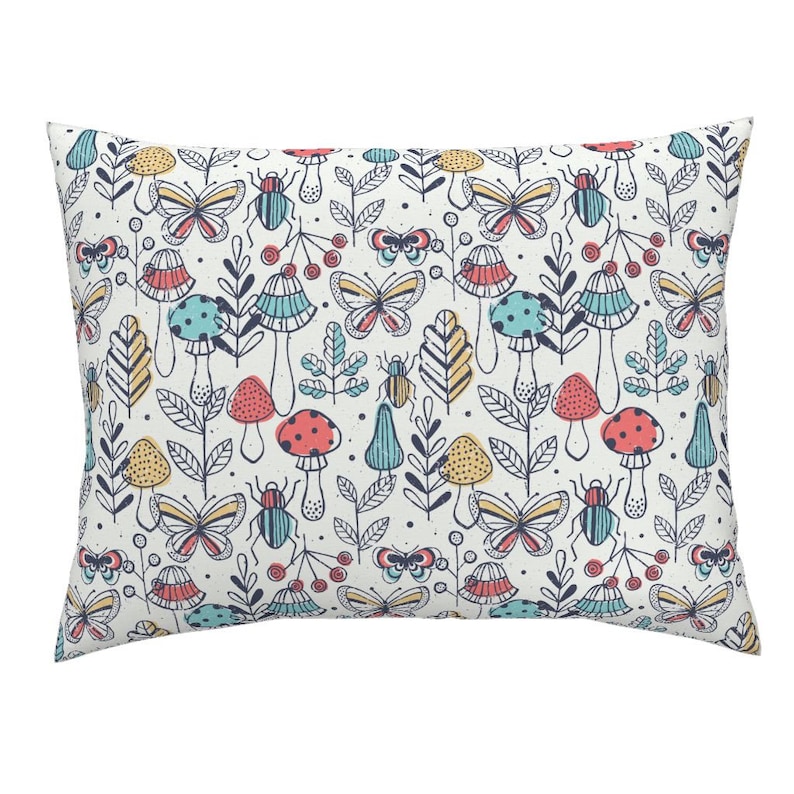 Mod Mushrooms Pillow Sham Illustrated Bugs Entomology Cotton Sateen Pillow Sham Bedding by Spoonflower Cute Forest by adehoidar
