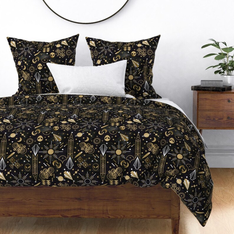 Black and Gold Duvet Cover Art Deco Outer Space by Djv Etsy