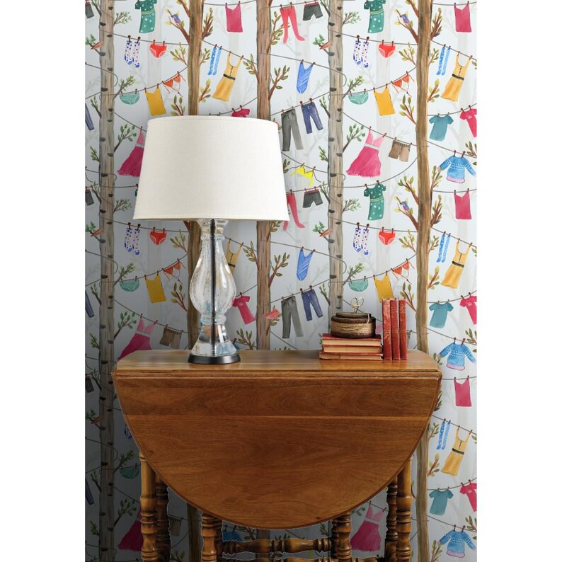 Whimsical Non-pasted Wallpaper Laundry Clothes Trees Home ...
