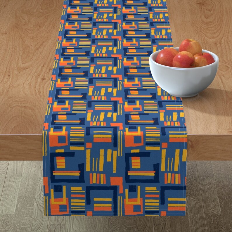 Abstract Table Runner Geometric Modern Mid-century Cotton Sateen Table Runner by Spoonflower Fiesta Maze by elizabeth/_hale/_design