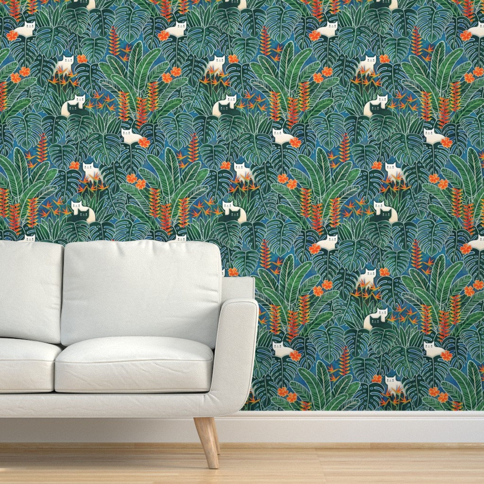 Watercolor Cats Wallpaper Tropical Cats Large by - Etsy