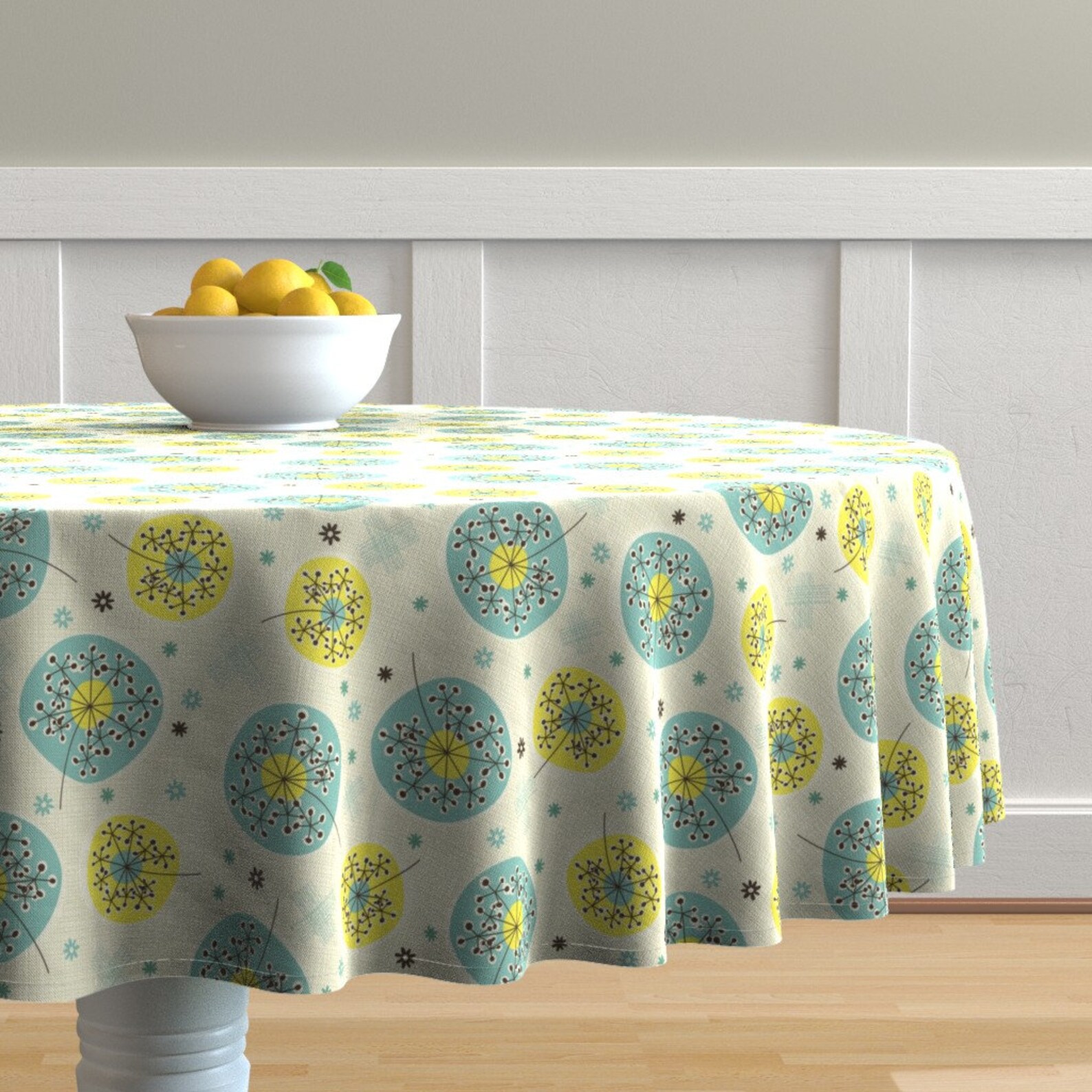Mid Century Modern Round Tablecloth Blowing Away by Etsy