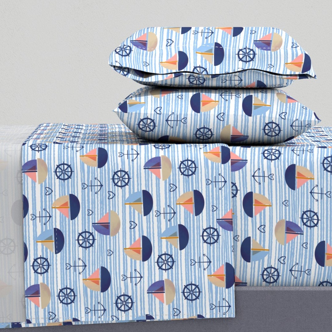 Whimsical Sailboats Sheets Boats on Blue by Ms_hey_textildesign Coastal