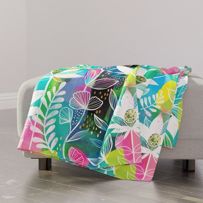 Flowers Throw Blanket - Be Like A Lotus by cynthiafrenette - Stars Floral Gold Paint Painting Lotus Throw Blanket with shops Spoonflower Fabric