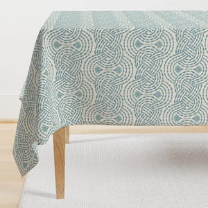 Nautical Rope Tablecloth - Figure Eight  by asta_barrington -  Sea Shells Blue Grey And Ivory Cotton Sateen Tablecloth by Spoonflower