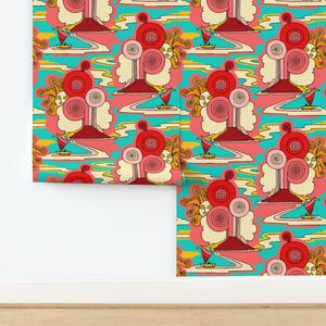 Psychedelic Non-Pasted Wallpaper Tropical 1970s Hippy 1960s Retro Hawaii Tiki Aloha - Peles Majesty by muhlenkott Wallpaper by Spoonflower