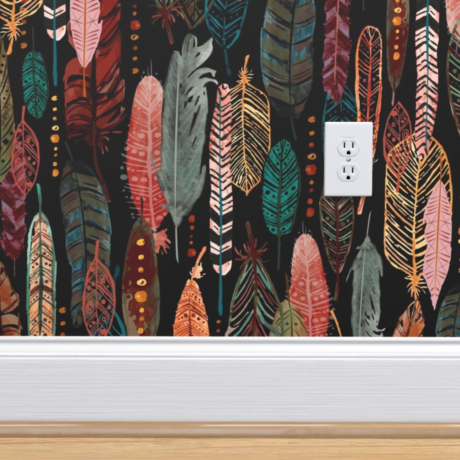 Large Scale Feathers Wallpaper Feathers on Black Jumbo by | Etsy