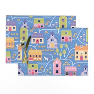 Manteles individuales nórdicos (juego de 2): mapa de pueblos nórdicos de daisyandbumble; manteles individuales de tela con mapa de pueblos escandinavos con caballos de Spoonflower