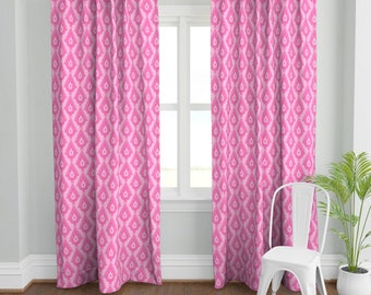 Bright Pink Ikat Curtain Panel - Tear Drop Ikat by lisakling - Damask Bubblegum Pink Preppy Pastel Custom Curtain Panel by Spoonflower