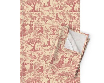 Vintage Toile Tea Towels (Set of 2) - Savannah Toile by this_is_not_an_image_of_loss - Dusty Pink Linen Cotton Tea Towels by Spoonflower