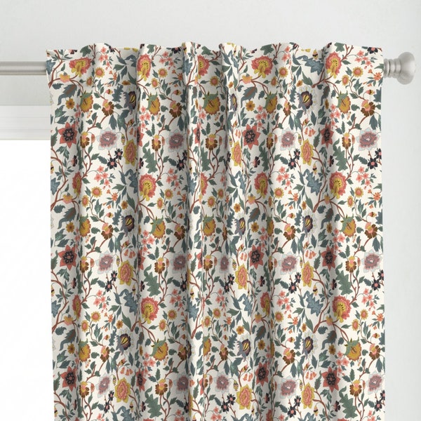 Multicolor Flowers Curtain Panel - Floral Italian Villa  by aqua_bubble_designs -  Folk Garden Bedroom Custom Curtain Panel by Spoonflower