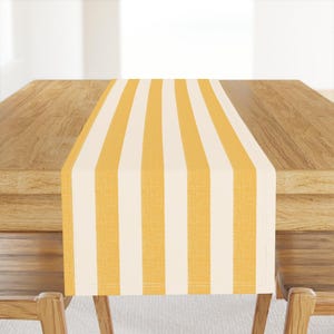 Lemon Yellow Stripe Table Runner - Amalfi Pool Stripe Cabana Stripe Cotton Sateen Table Runner - Wide Stripe by paisleyanddot_llc