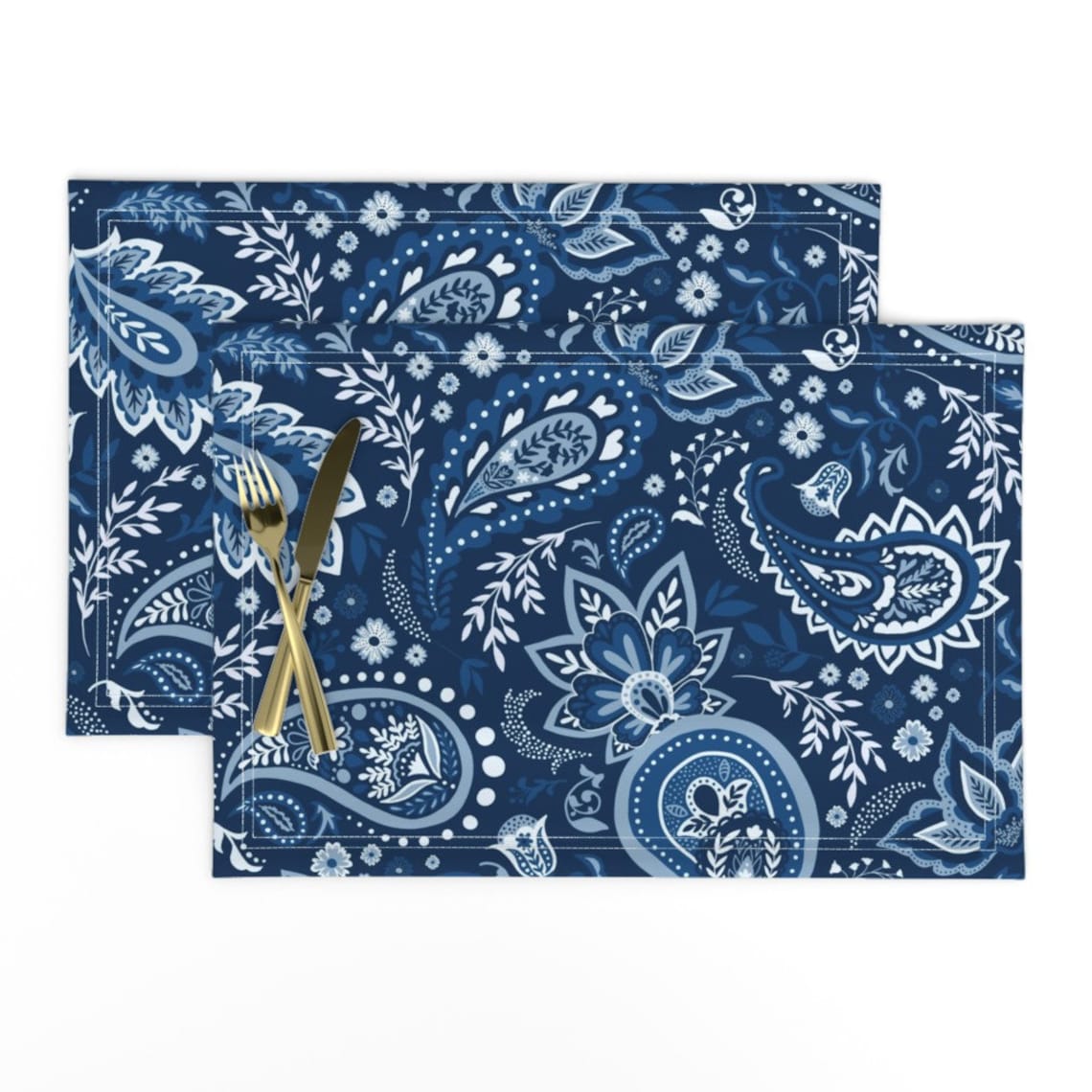 Classic Blue Placemats Set of 2 Blue Paisley by Etsy