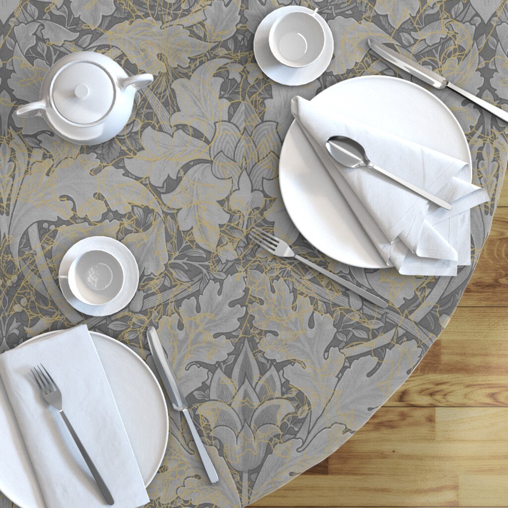 Blatt Damast Runde Tischdecke Grauer Garten Damast von | Etsy