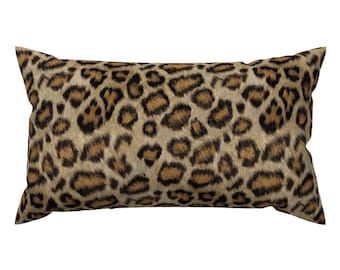 Leopard Cheetah Lumbar Pillow - Animal Print Faux Animal Skin Safari Rectangle Accent Throw Pillow - Etosha Leopard by willowlanetextiles